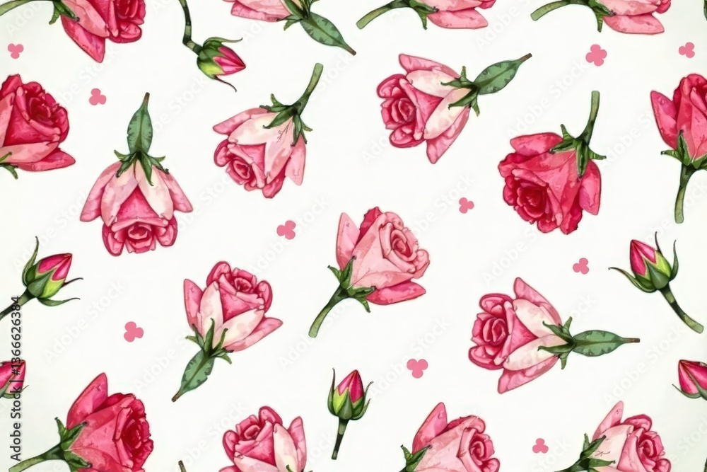 Delicate watercolor rose buds repeat in a soft, romantic pattern , wallpaper, texture Delicate watercolor rose buds repeat in a soft, romantic pattern , wallpaper, texture