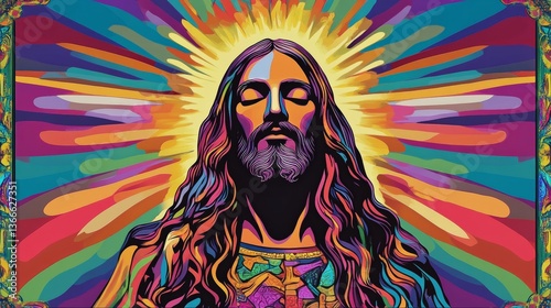 Colorful Jesus Art: Radiant Halo Framed 
