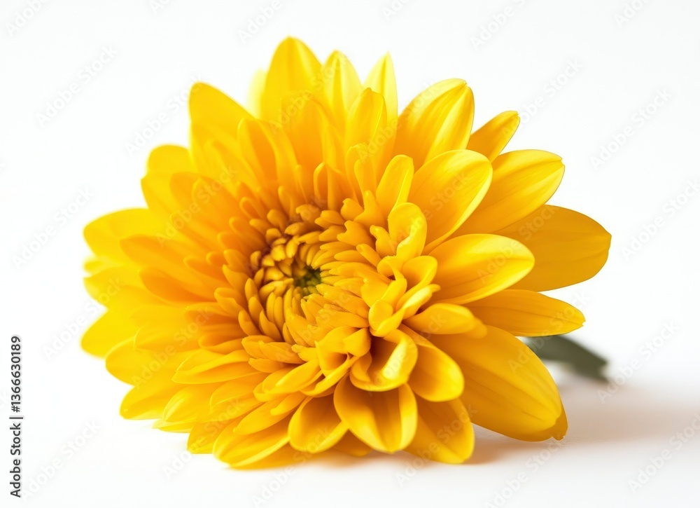Close-up of Yellow Chrysanthemum Flower on White Background in Studio