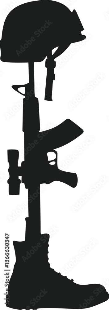 Fallen Soldier Battlefield Cross Silhouette – Military Memorial Vector