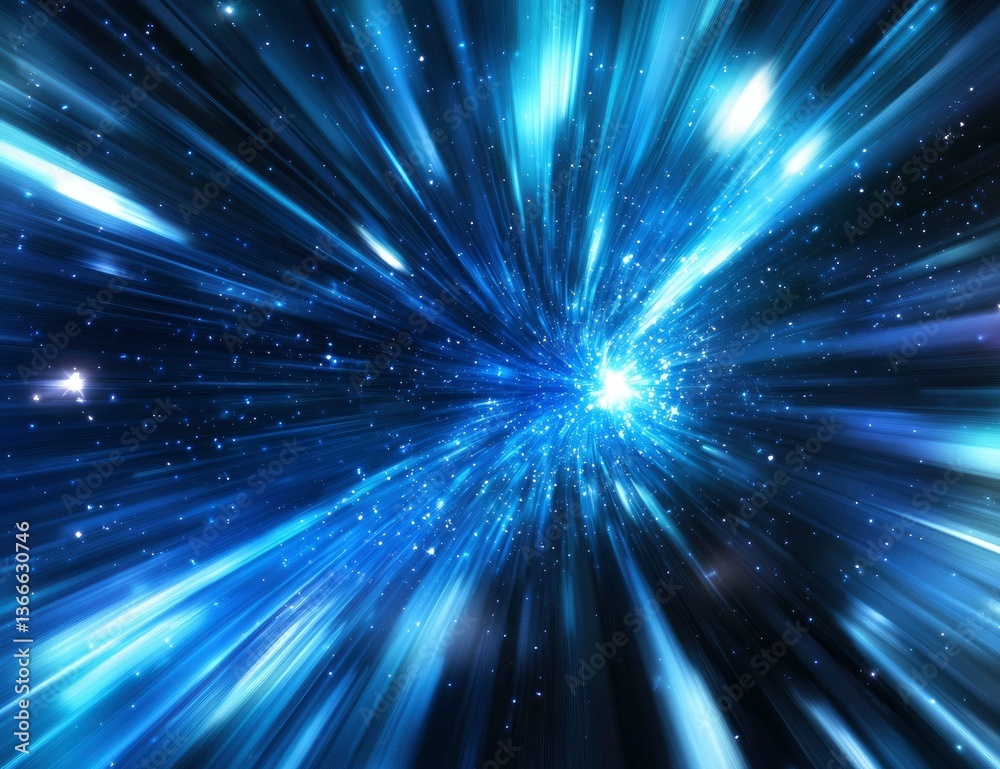 Abstract Cosmic Burst of Blue Light Streaks Across Deep Space Abstract Cosmic Burst of Blue Light Streaks Across Deep Space