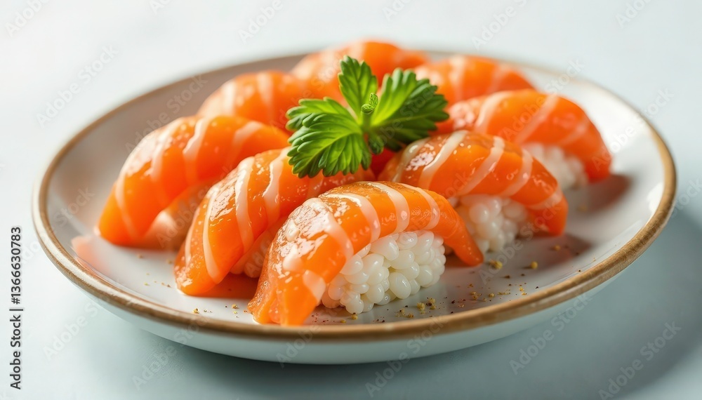 Fresh sushi platter, vibrant colors on pristine white , sushi, ginger, restaurant Fresh sushi platter, vibrant colors on pristine white , sushi, ginger, restaurant