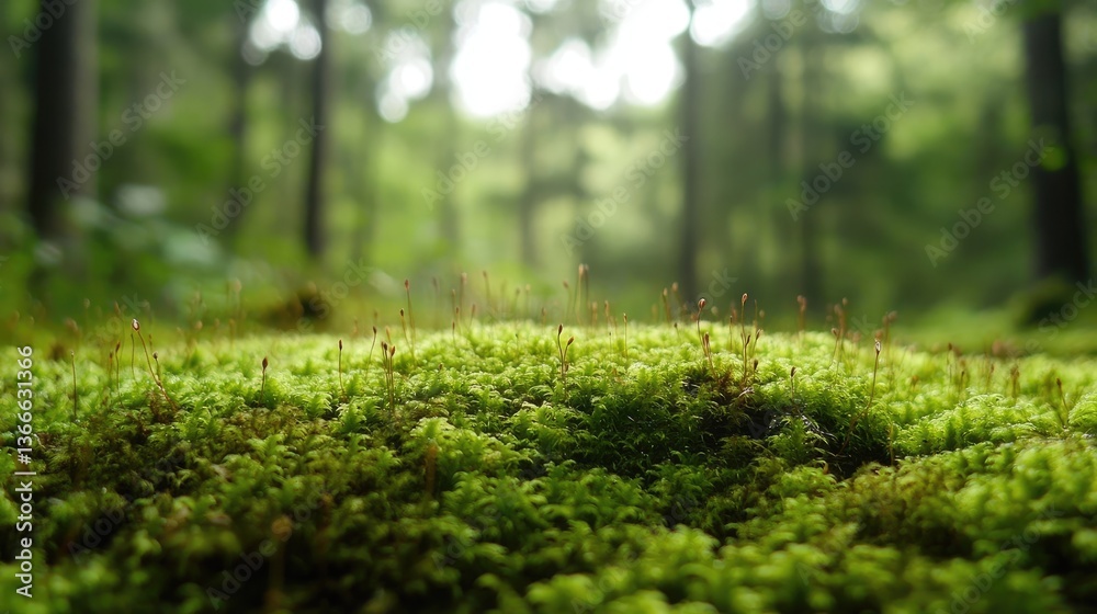 Close-up of moss forms, forest in the background Close-up of moss forms, forest in the background