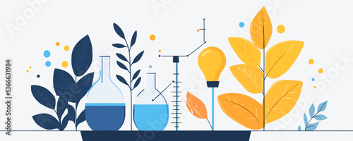 Innovative science concept with plants and lab equipment - vector