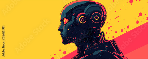 Futuristic cyborg profile with vibrant abstract background – vector