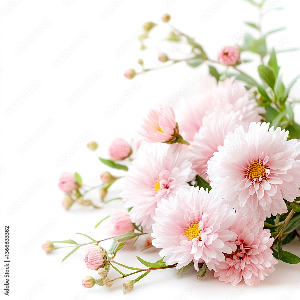 Pink Floral Serenity: Delicate pink chrysanthemums and buds, arranged in a soft, elegant composition, evoke a sense of calm and natural beauty. Capturing the essence of springtime, floral elegance. Pink Floral Serenity: Delicate pink chrysanthemums and buds, arranged in a soft, elegant composition, evoke a sense of calm and natural beauty. Capturing the essence of springtime, floral elegance.