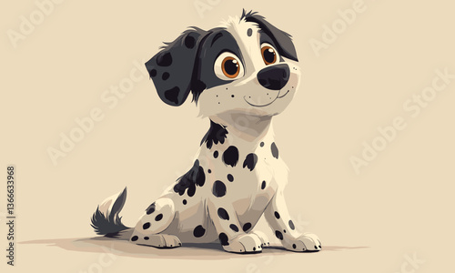 Adorable cartoon dalmatian puppy with big eyes on beige background vector