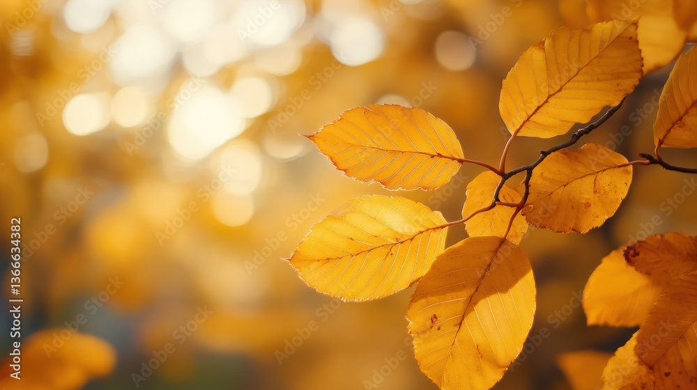 Obraz premium Autumn leaves in sunlight; nature background; bokeh