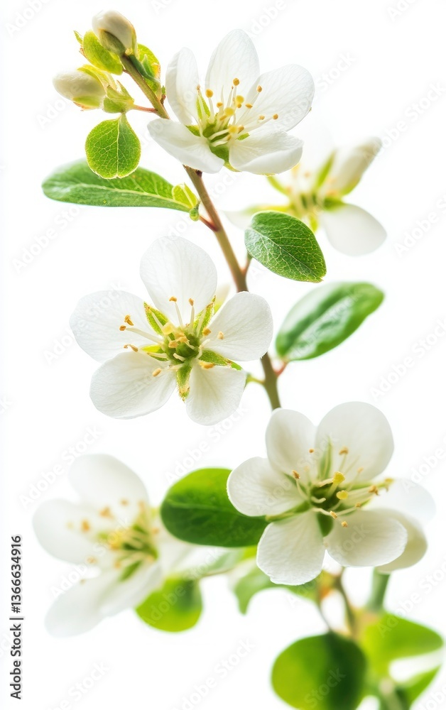 Fototapeta premium Delicate White Flower Blossom Branch on White Background for Floral Design