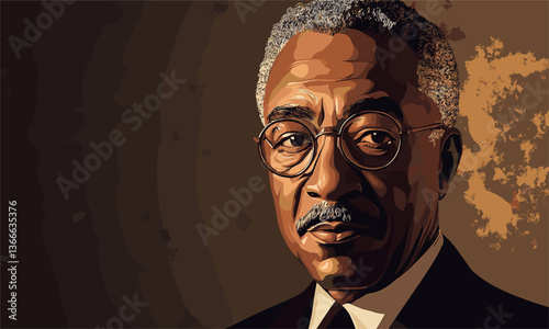 Distinguished gentleman with glasses against brown background, vector art