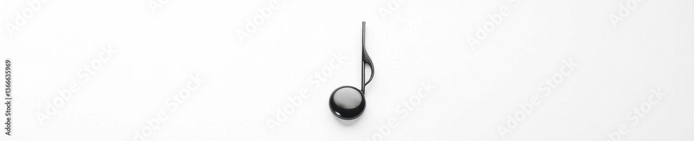Fototapeta premium Single black musical note, stark white backdrop, rhythm, monochrome, record