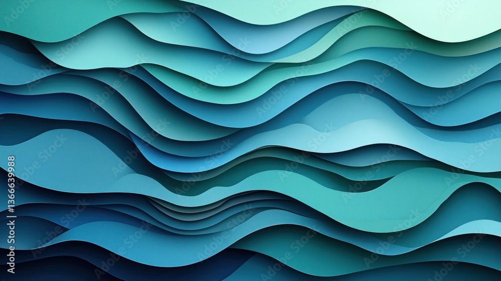 Fototapeta premium Abstract Wave Patterns in Varying Shades of Blue and Green Tones