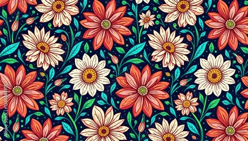 Intricate line art floral design, seamless repeat, twig, drawing