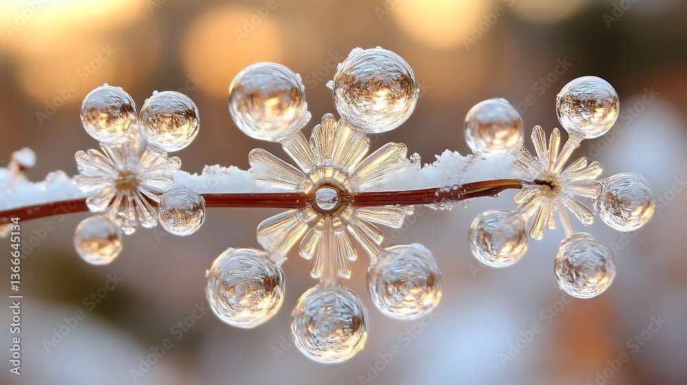 Fototapeta premium Crystal Ice Formations Adorned on a Delicate Brown Plant Stem