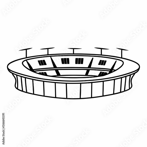 a line art vector illustration of black and white stadium icon in white backgrourd