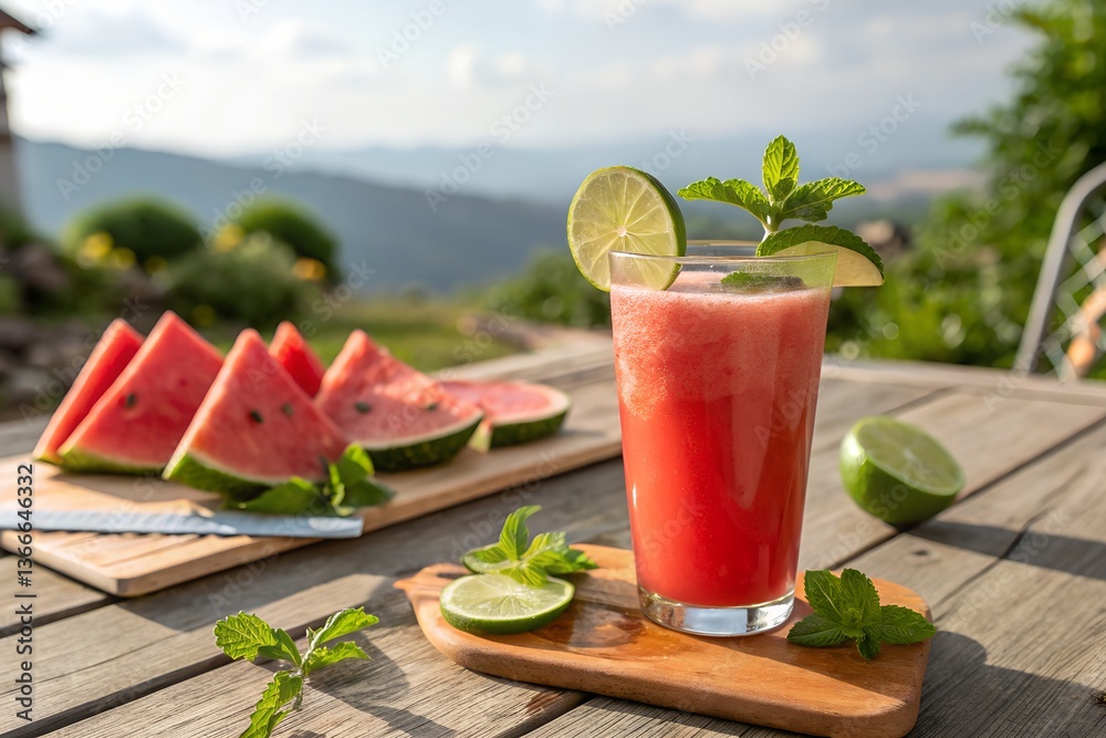 Fresh watermelon juice with lime and mint Fresh watermelon juice with lime and mint