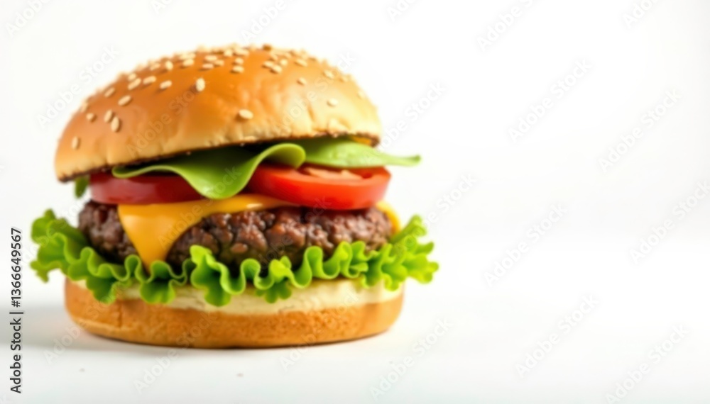Juicy burger with cheese, on white background , takeout, studio Juicy burger with cheese, on white background , takeout, studio