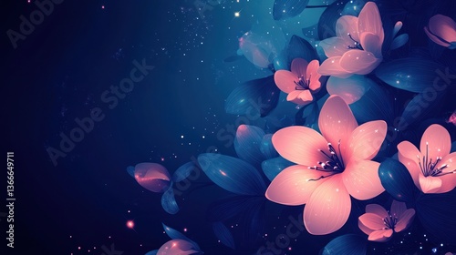 Night Blooming Flowers, Fantasy Botanicals, Artistic Design, Background for Floral Theme