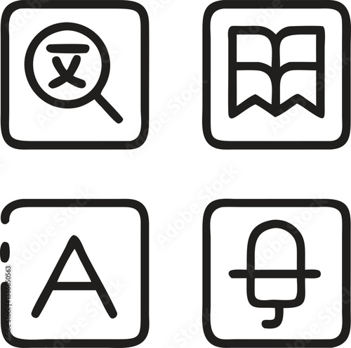 Language Study Icons Set – Vector Design Editable Stroke