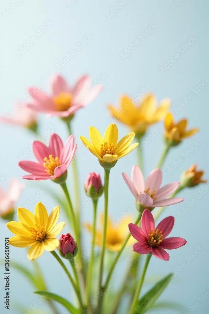 Naklejka premium Macro shot of tiny small flowers on white background, colorful flowers, blossom, flower details