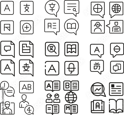 Language Study Icons Set – Vector Design Editable Stroke