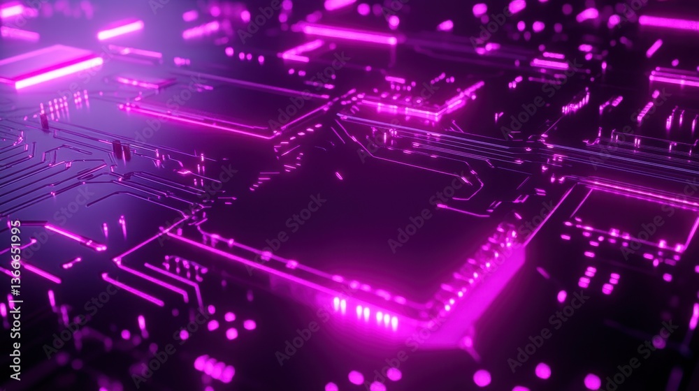 Fototapeta premium A futuristic D-rendered circuit board with neon-lit programming code.