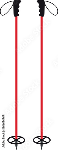 Vector of red and black ski poles with vintage baskets
