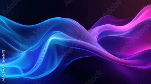 Abstract blue purple wave, flowing energy, dark background, website header