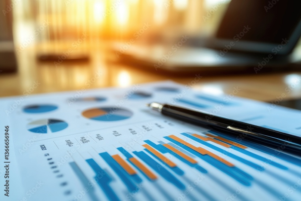 Analyzing Financial Data with Charts Laptop and Pen in Bright Office Analyzing Financial Data with Charts Laptop and Pen in Bright Office