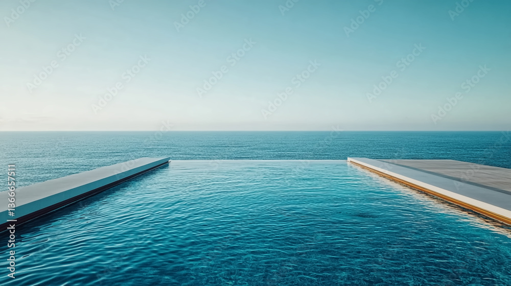 A private infinity pool is located on a yacht's deck, merging seamlessly with the horizon. A private infinity pool is located on a yacht's deck, merging seamlessly with the horizon.