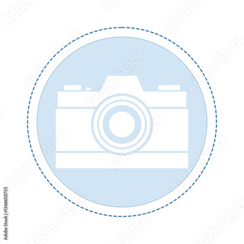 Circular button concept with camera silhouette, representing the function to add a photo in the blank field. Simple UI icon to upload an image, photo or attachment in the app.
