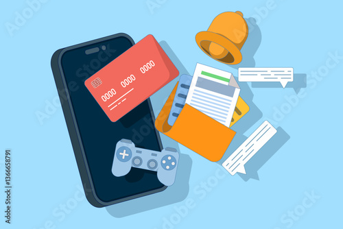 smartphone concept with various feature icons on the screen, representing Super Apps, all in one multifunctional mobile application. Perfect for digital services. Flat illustration