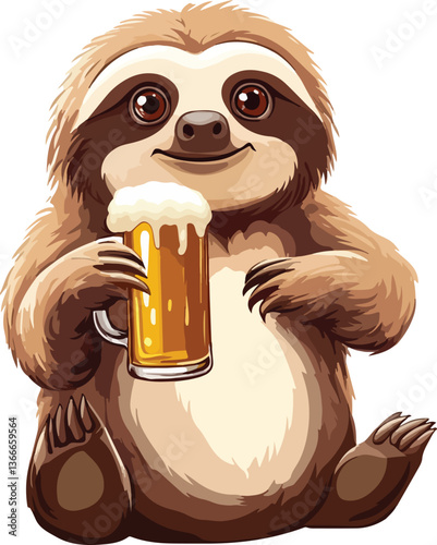 Sloth Drinking Beer Vector Illustration