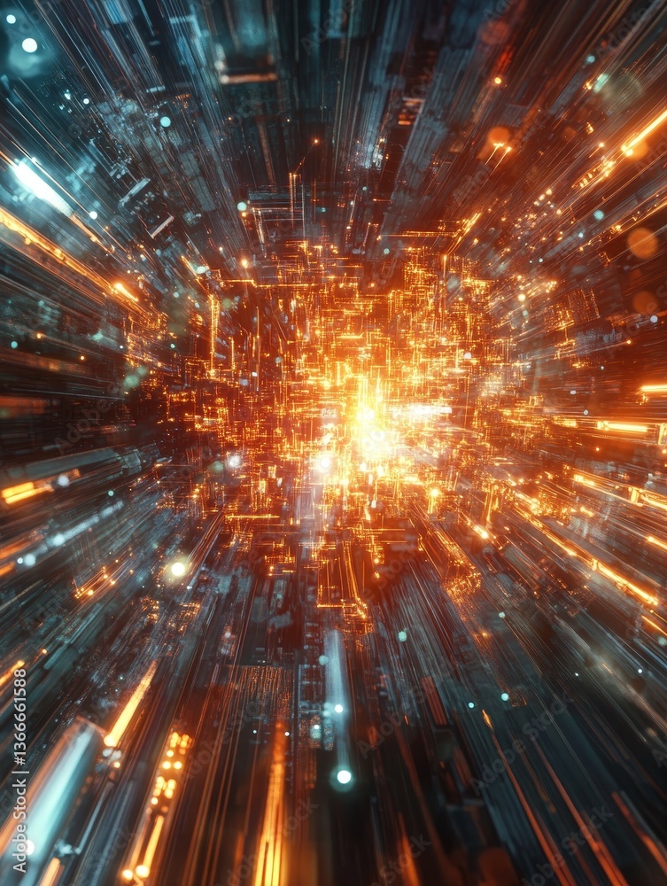 Obraz premium Abstract futuristic tunnel with vibrant lighting effect.
