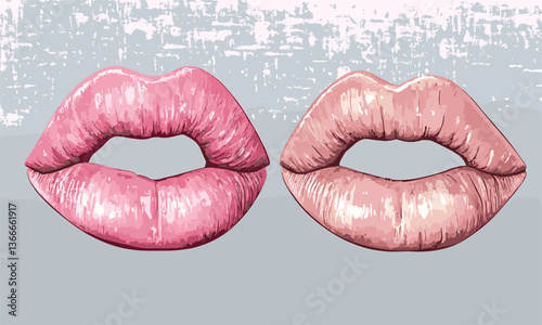 Pink and nude lips on textured background vector