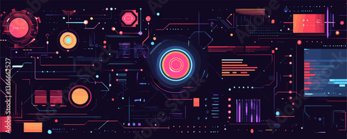 Futuristic digital interface with glowing tech elements and circuit patterns - vector