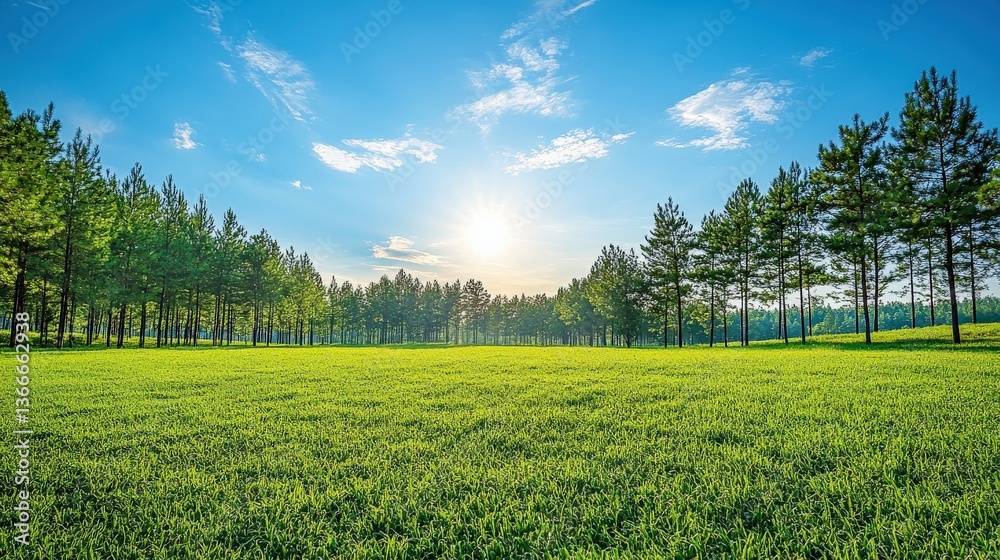 Fototapeta premium Scenic Green Meadow Under a Bright Sky