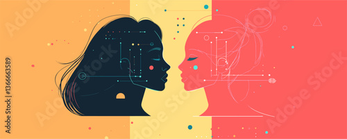 Abstract side profiles with geometric elements - vector