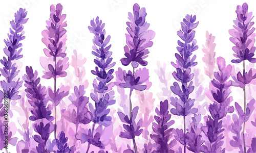 Purple and pink lavender field with watercolor effect, abstract floral design vector