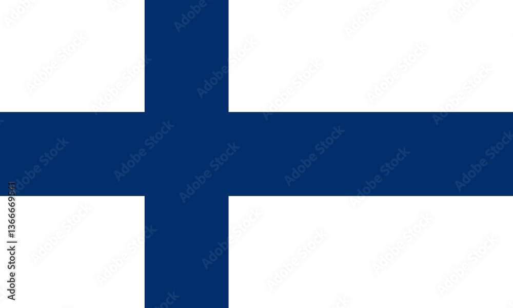 Obraz premium Blue and white flag of Finland fluttering in a gentle breeze against a clear sky during a sunny day