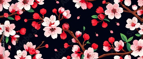 Wallpaper Mural Red cherry blossoms vector pattern abstract design illustration background Torontodigital.ca