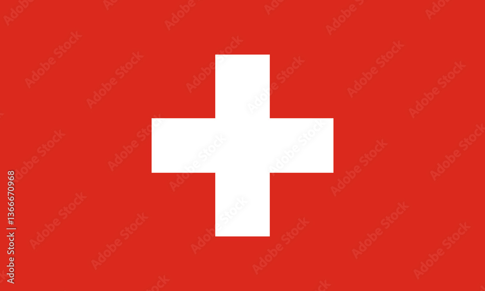 Flag of Switzerland displayed prominently against a vibrant red background, showcasing its national symbol Flag of Switzerland displayed prominently against a vibrant red background, showcasing its national symbol