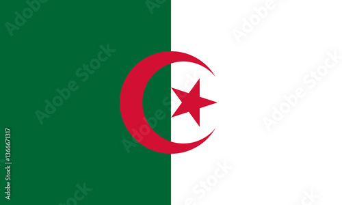 Algeria flag with green, white, and red colors featuring a crescent and star emblem in a clear display of national identity