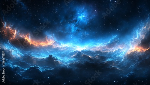 A breathtaking cosmic landscape filled with stardust and celestial formations