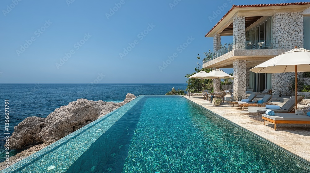 Fototapeta premium Cliffside villa infinity pool ocean view luxury