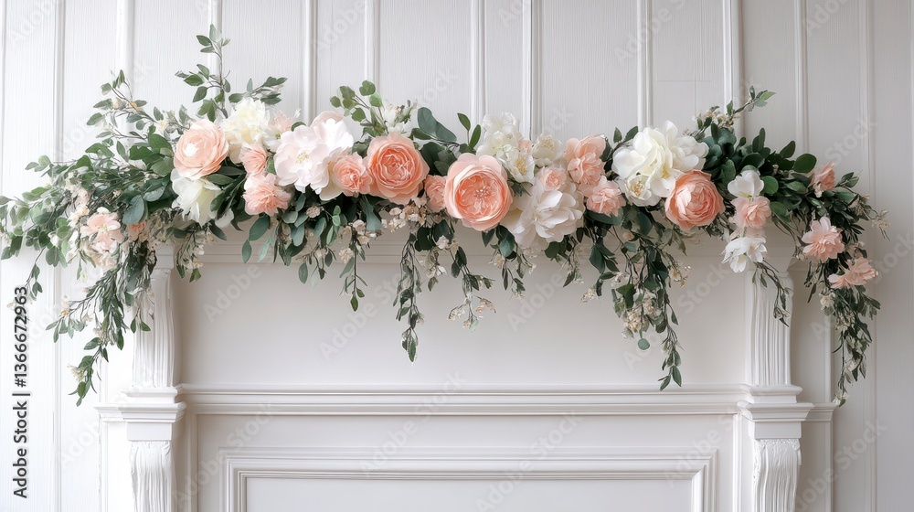 Fototapeta premium Elegant Floral Arrangement on White Mantel for Home Decoration