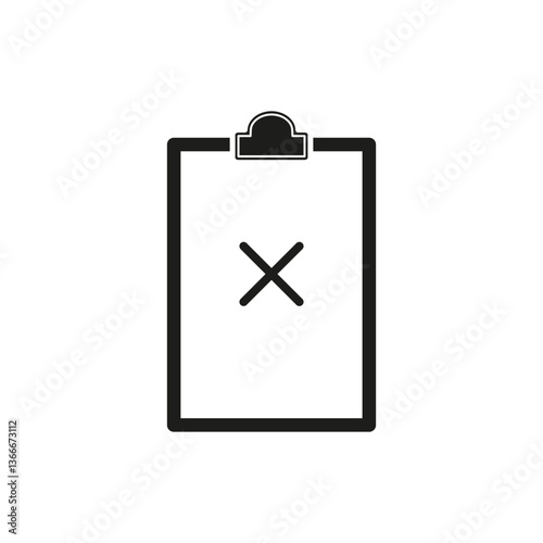 Clipboard icon cross. Rejected item symbol. Vector clean design. Minimal black outline.