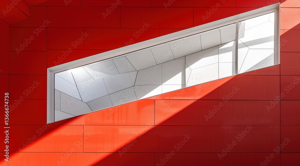 Red wall with window shows architecture and light. Urban design for business projects Red wall with window shows architecture and light. Urban design for business projects