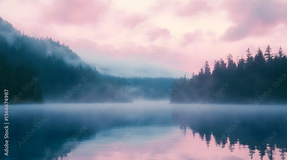 Beautiful lake with forest in the background, clouds reflecting on water, pink and blue sky, calm nature photography. Beautiful lake with forest in the background, clouds reflecting on water, pink and blue sky, calm nature photography.