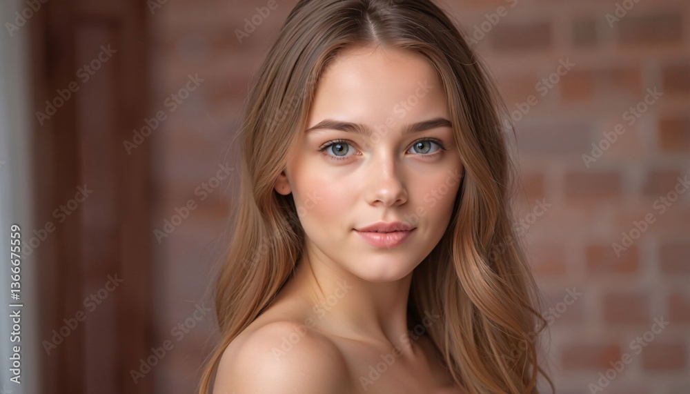 Young Woman with Brown Hair, Close-up Portrait